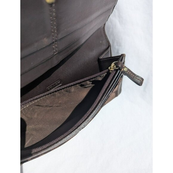 Vintage Coach Signature Stripe Canvas Leather Wallet Brown - Picture 8 of 12